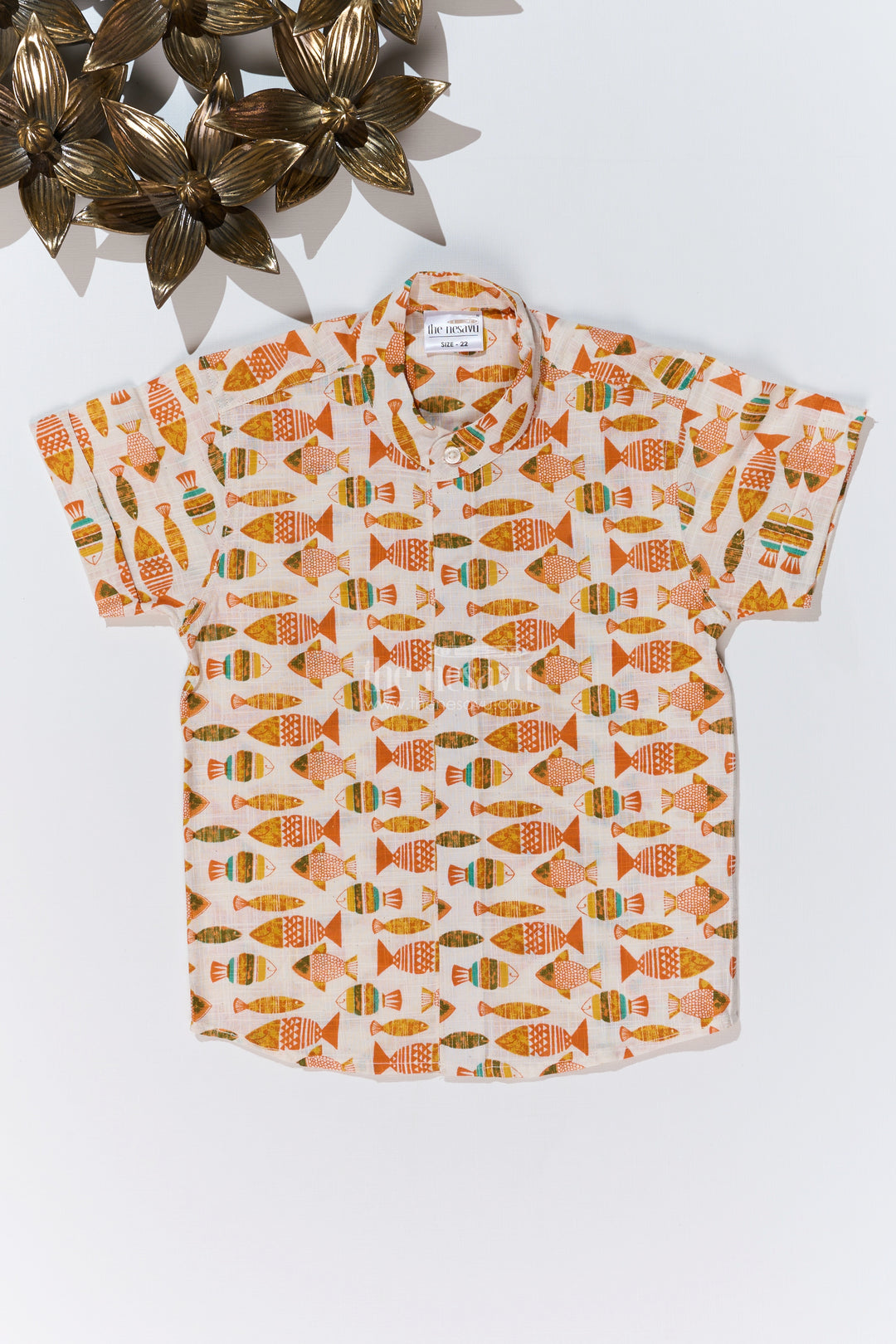 Boys Half Sleeves Printed Shirt in Cotton with Vibrant Fish Motifs for Everyday Wear