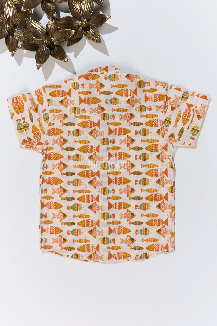 Boys Half Sleeves Printed Shirt in Cotton with Vibrant Fish Motifs for Everyday Wear