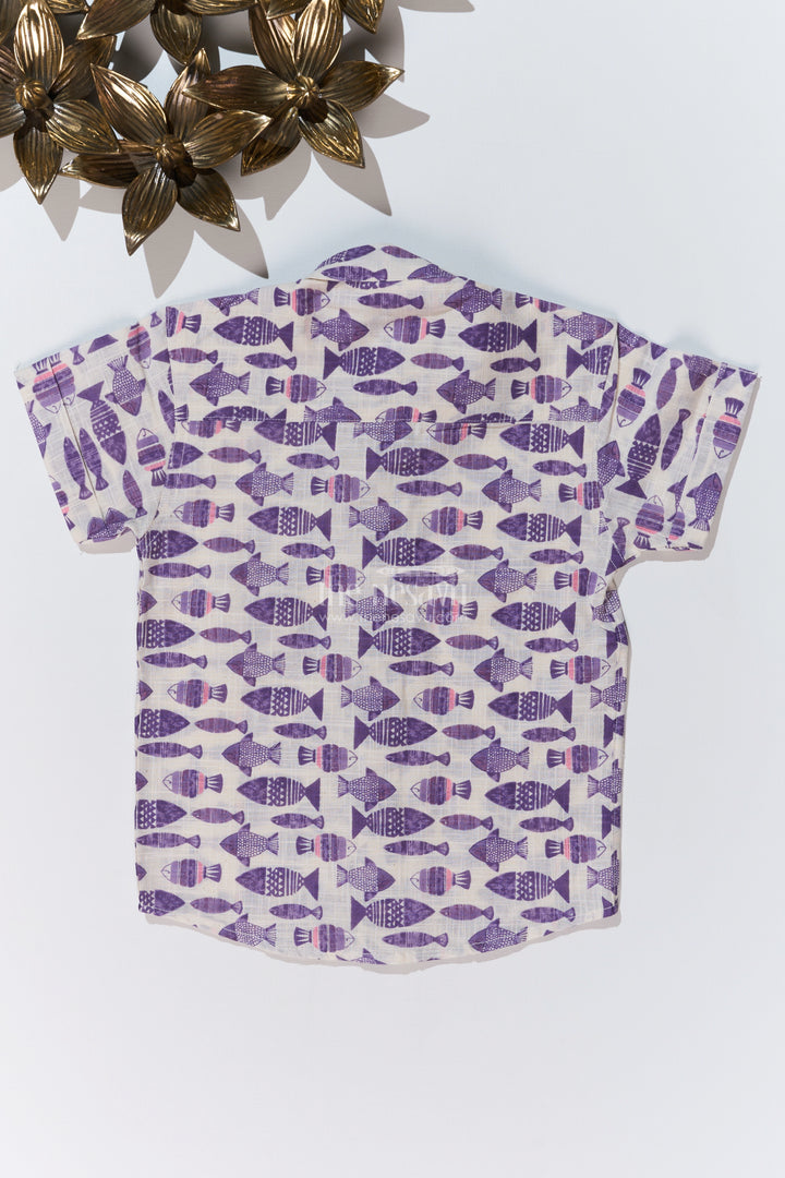 Boys Printed Shirts Half Sleeves in Soft Cotton with Bold Fish Patterns for Playful Styling