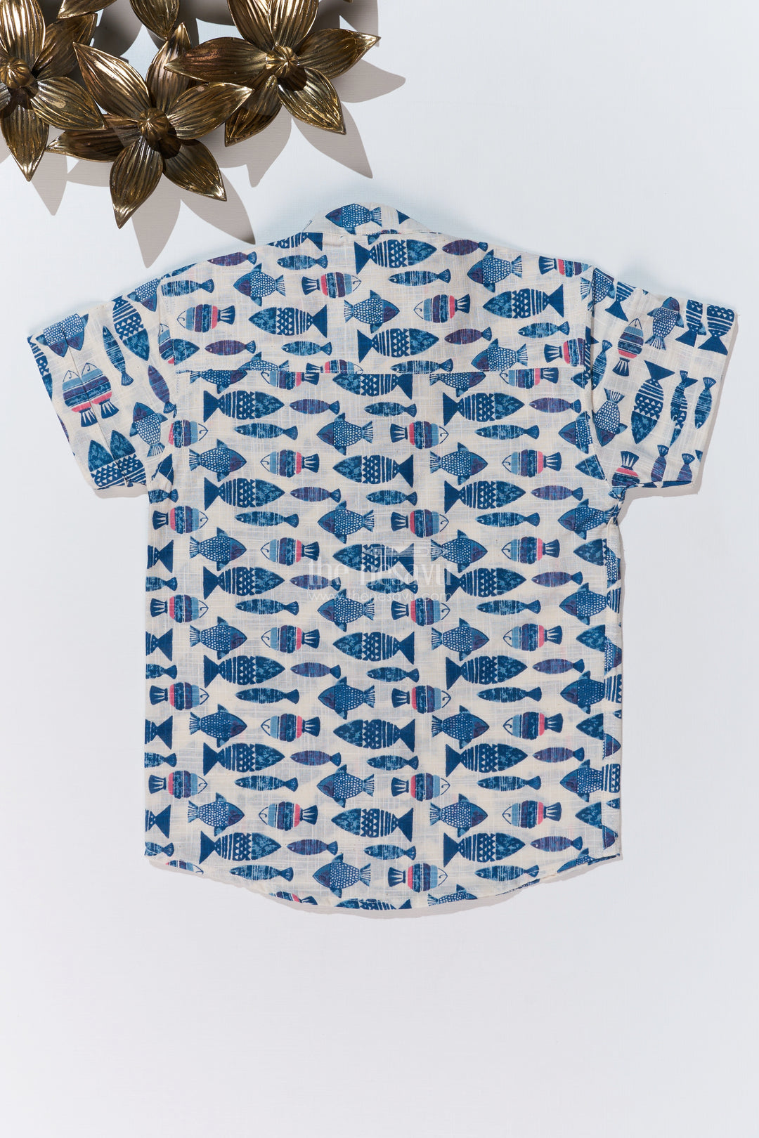 Boys Half Hand Printed Shirt in Pure Cotton with Nautical Fish Motifs for a Trendy Look