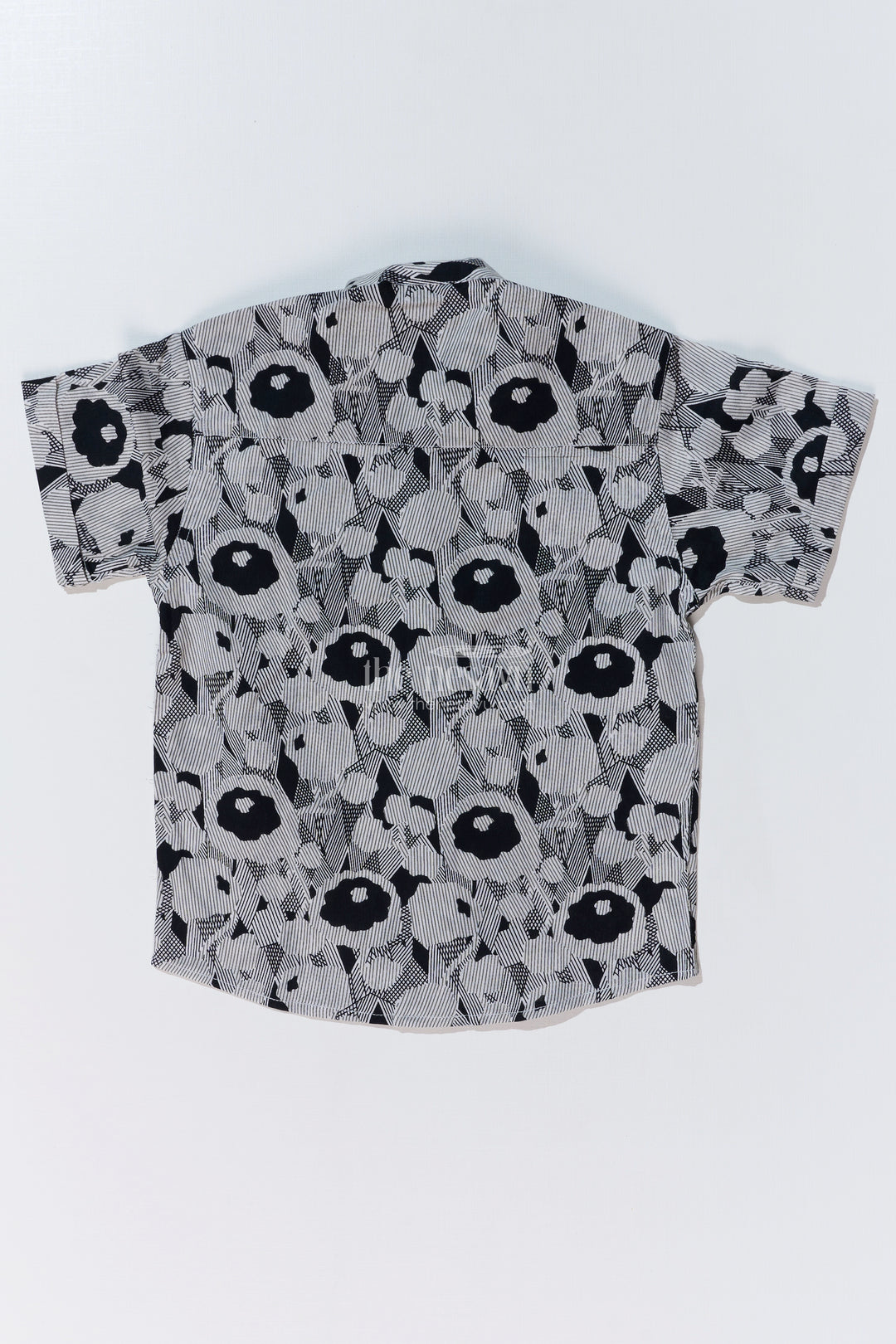 Boys Black Half Sleeve Cotton Shirt in Cotton Block Print with Abstract Floral Design