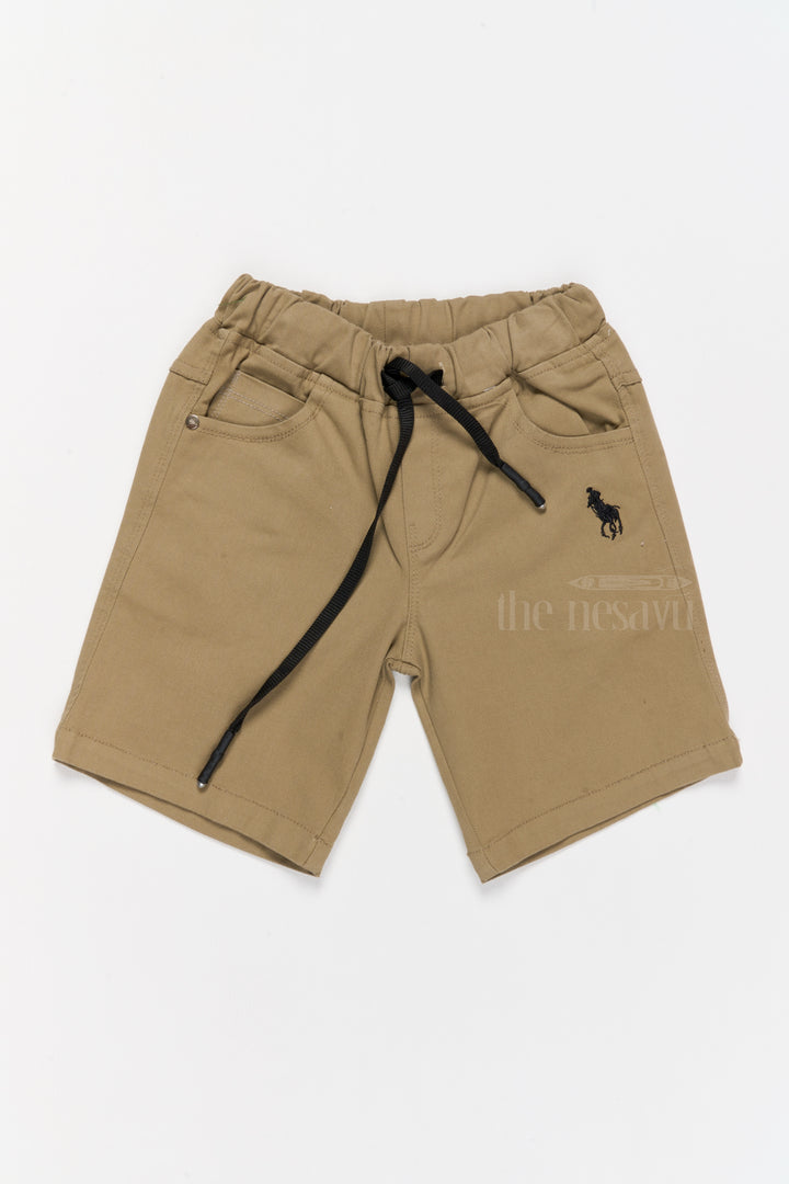 Boys Khaki Cotton Shorts with Adjustable Drawstring and Functional Pockets