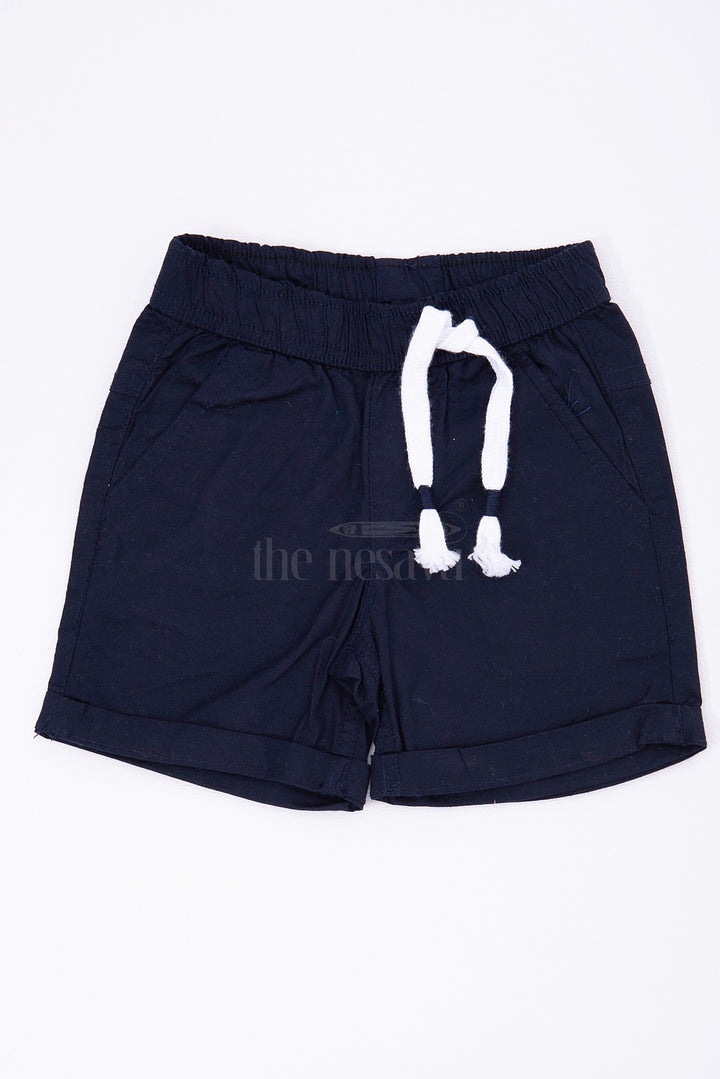 Stylish Cotton Boys Cargo Shorts - Elastic Waist with Pockets in Navy