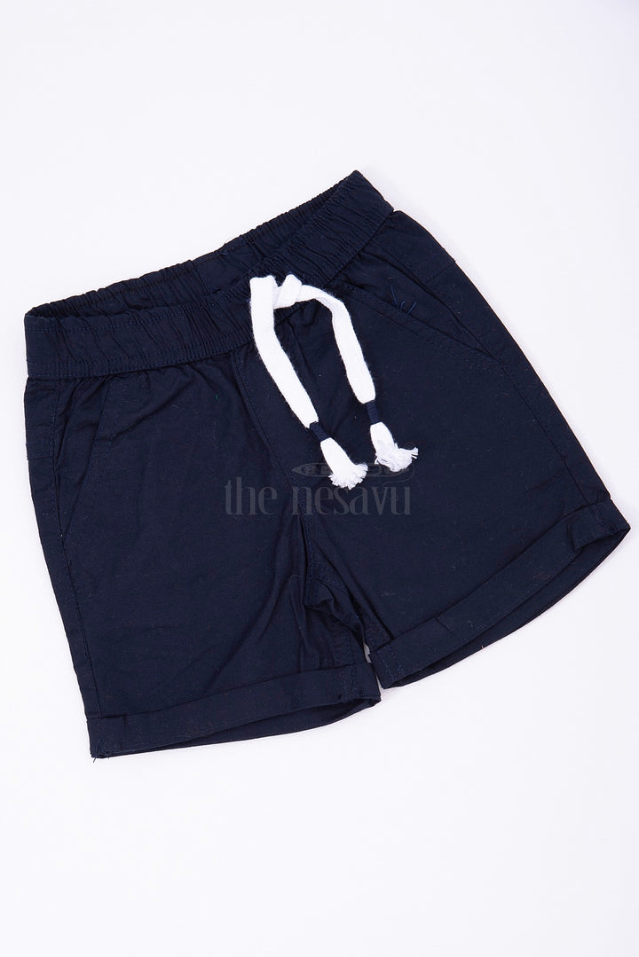 Stylish Cotton Boys Cargo Shorts - Elastic Waist with Pockets in Navy