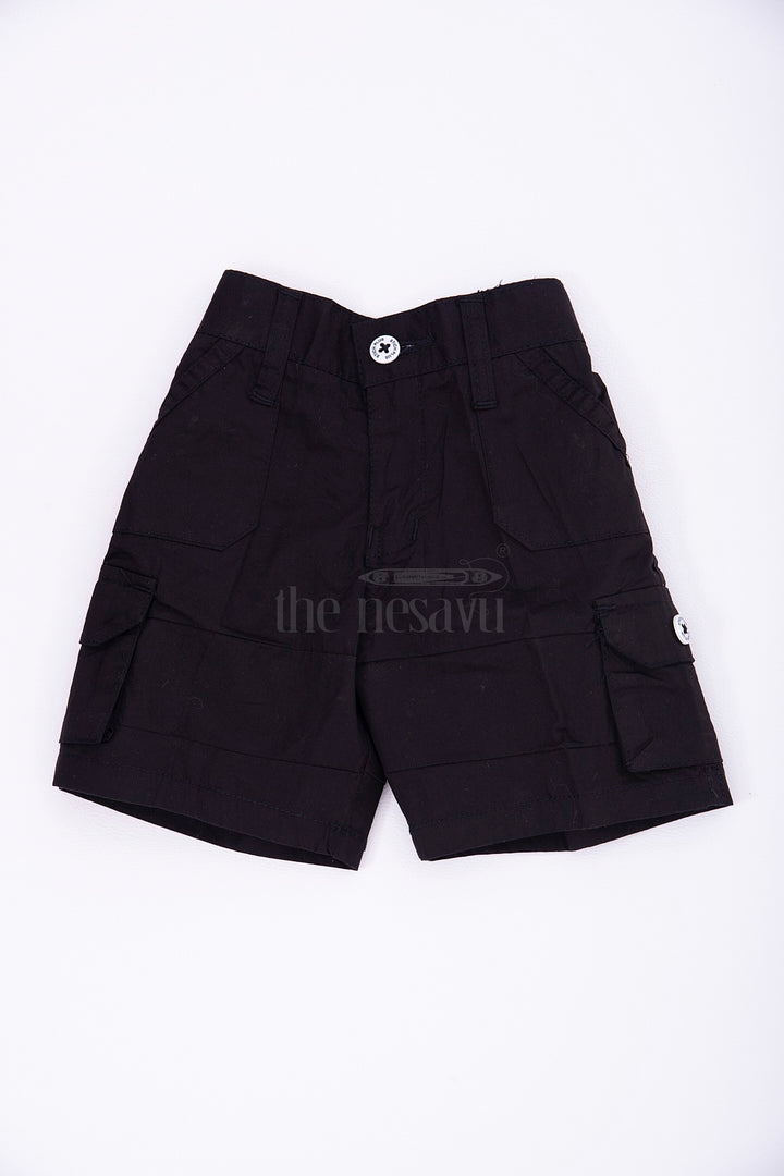 The Nesavu Black Cargo Cotton Boys Shorts for T-Shirts