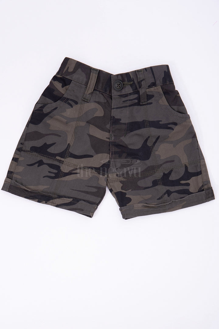 The Nesavu Black Camouflage Cotton Cargo Boys Shorts