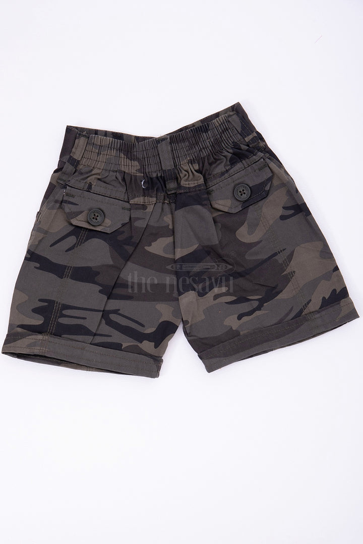 The Nesavu Black Camouflage Cotton Cargo Boys Shorts