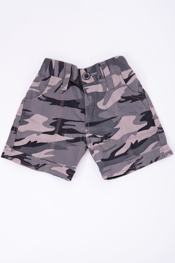 The Nesavu Grey Camouflage Cotton Cargo Boys Shorts