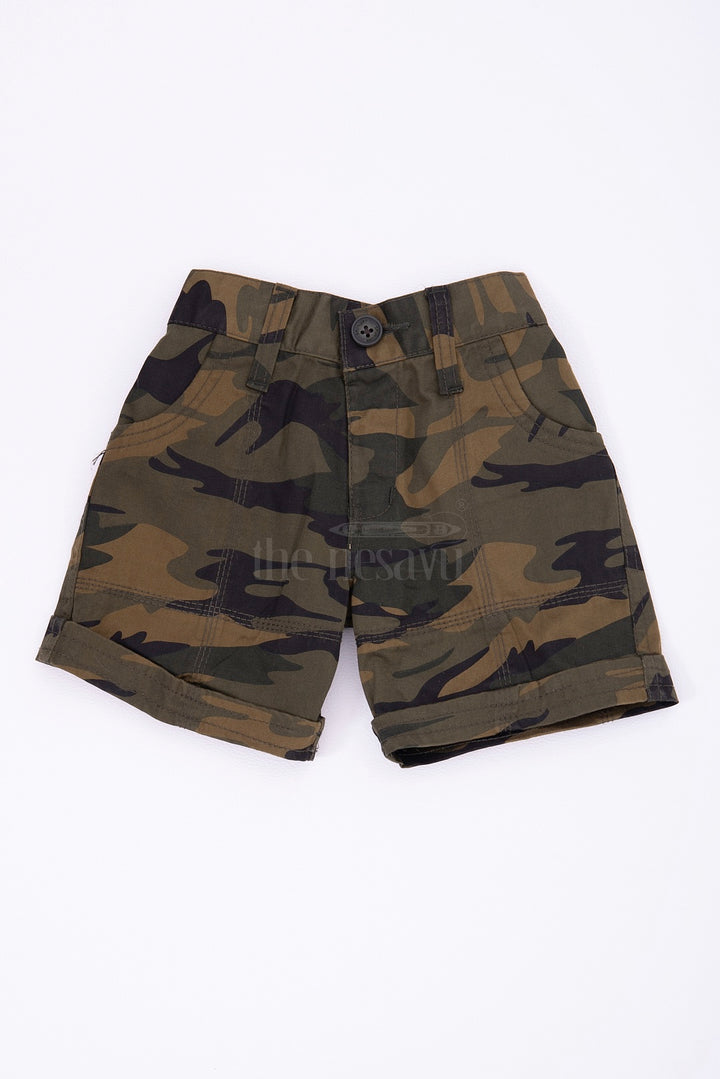 The Nesavu Green Camouflage Cotton Cargo Boys Shorts