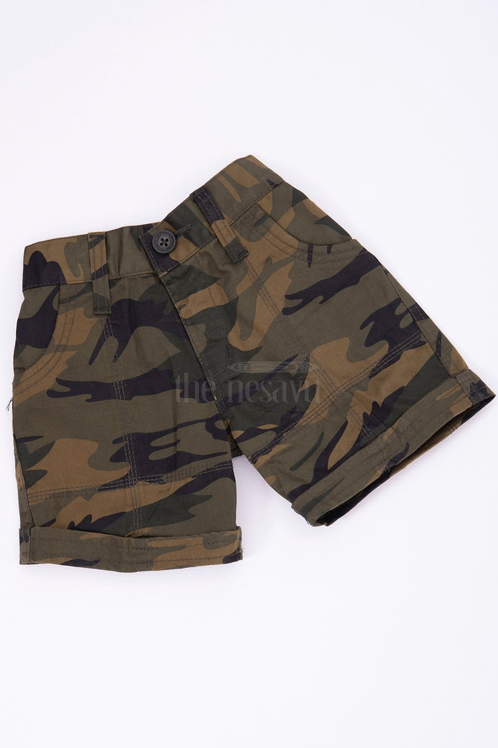 The Nesavu Green Camouflage Cotton Cargo Boys Shorts