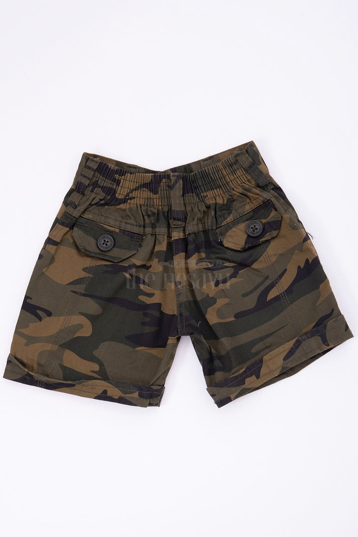 The Nesavu Green Camouflage Cotton Cargo Boys Shorts