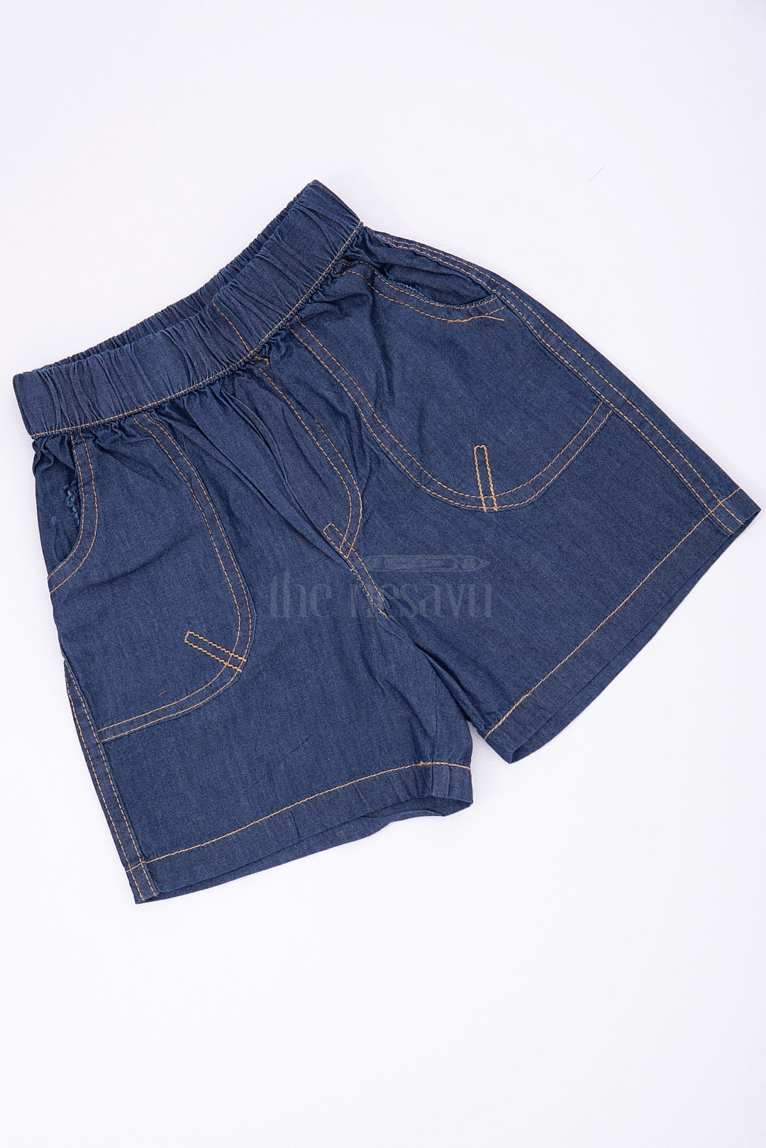 Blue Cotton Elastic Waist Boys Shorts