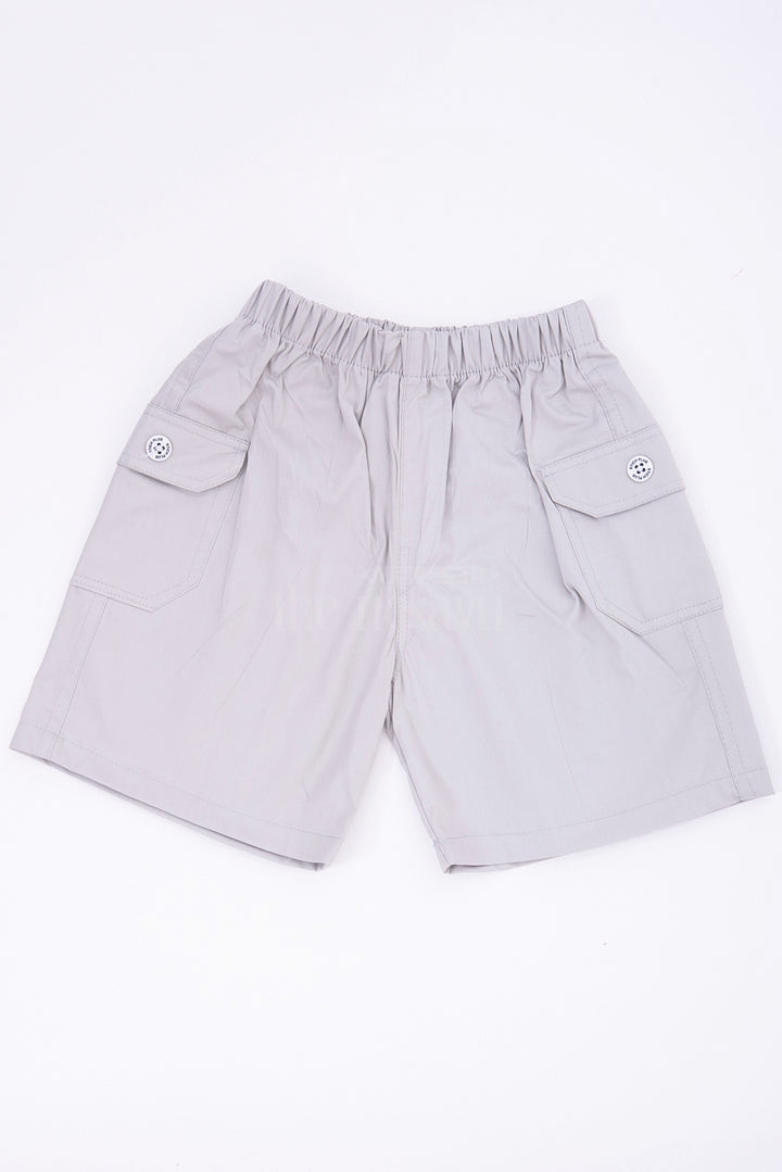 Light Green Boys Cotton Cargo Shorts with Elastic Waist