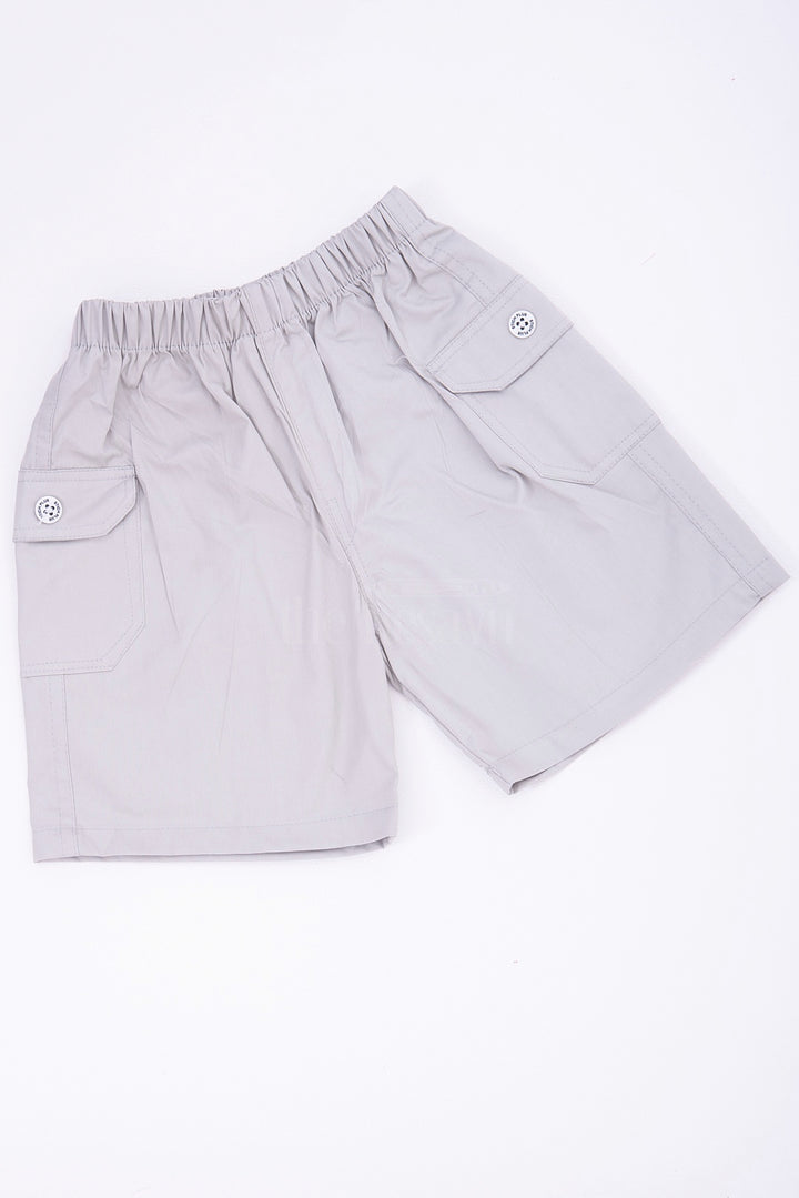 Light Green Boys Cotton Cargo Shorts with Elastic Waist