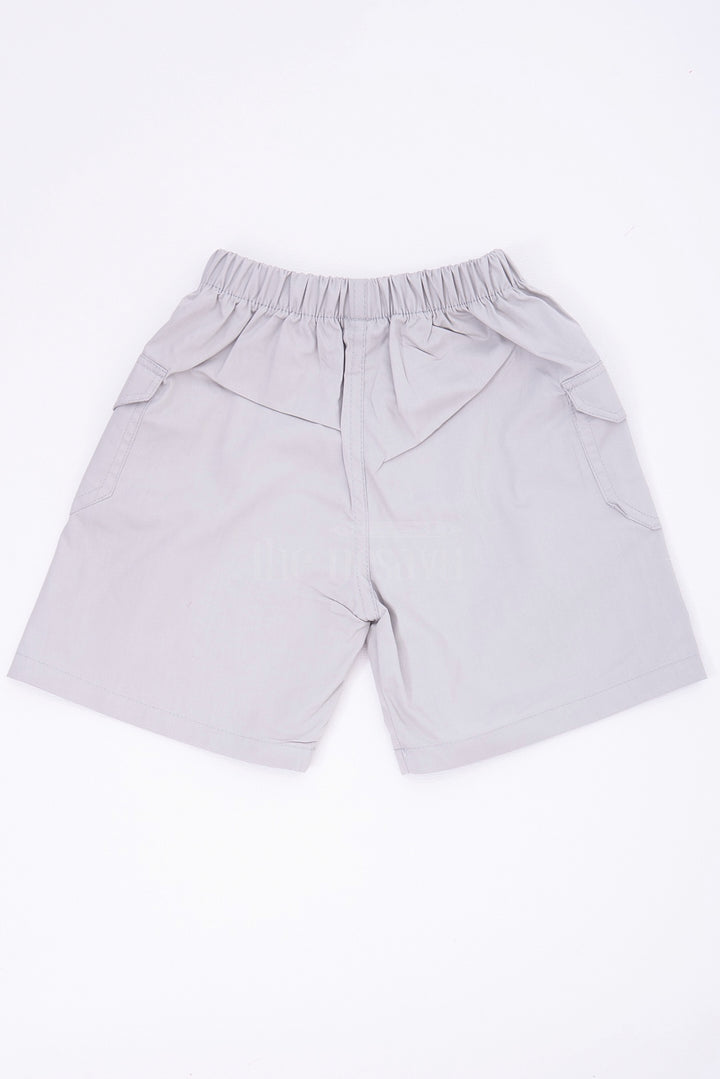 Light Green Boys Cotton Cargo Shorts with Elastic Waist