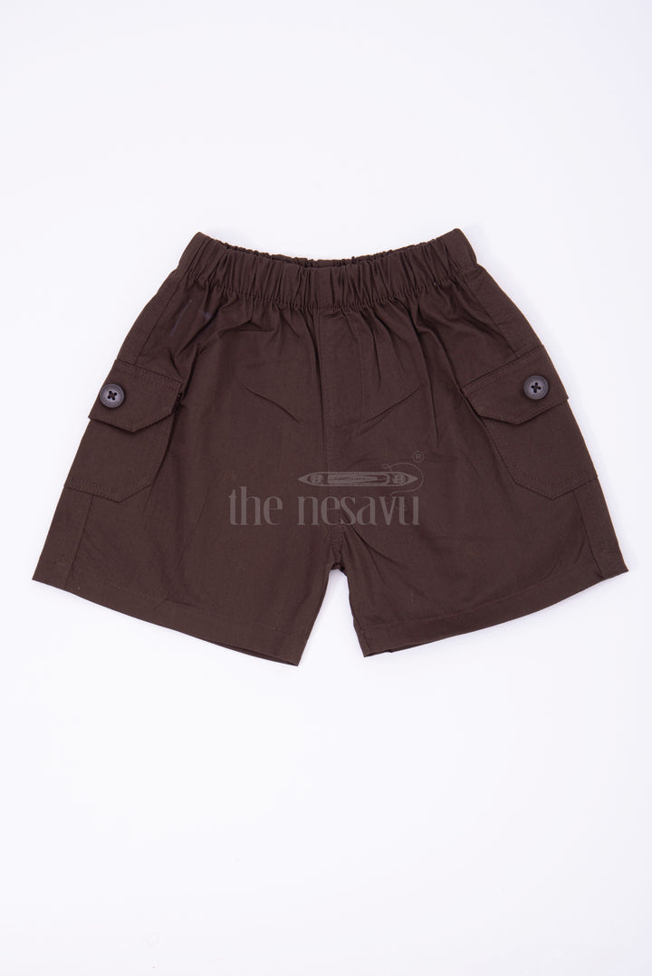 Brown Boys Pure Cotton Shorts with Elastic Waist