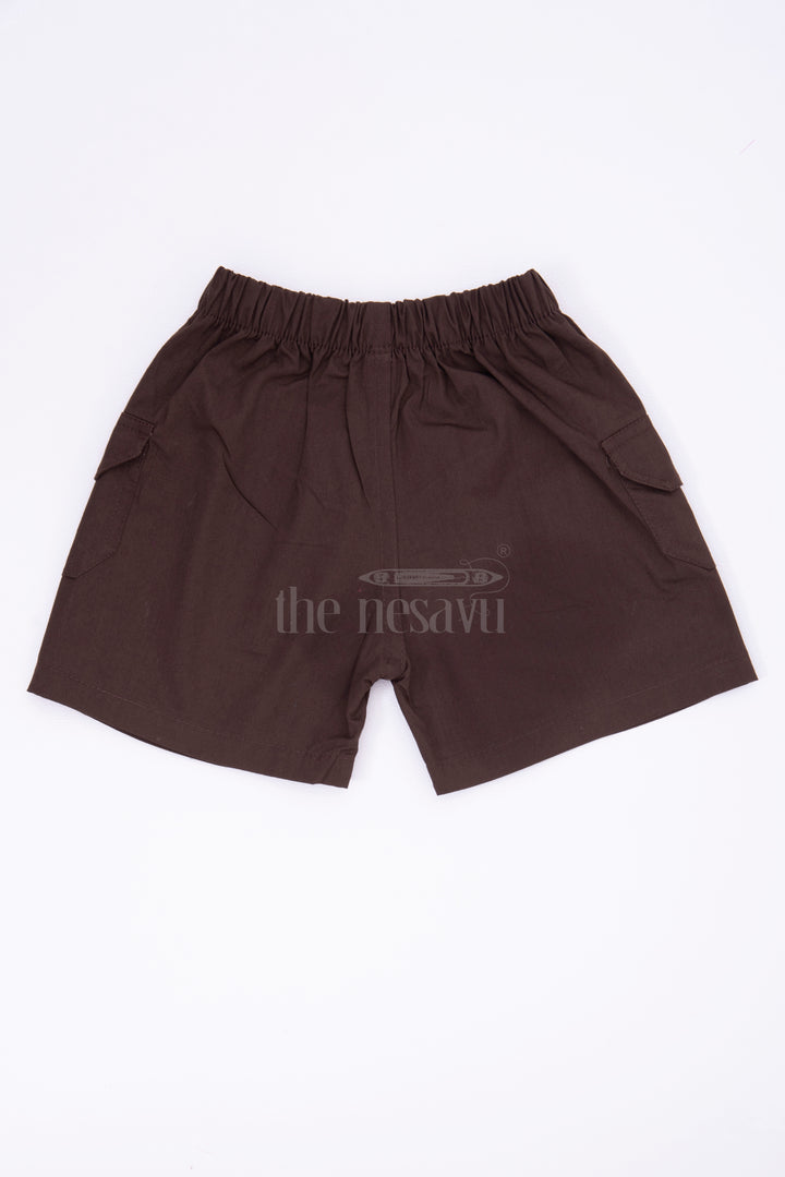 Brown Boys Pure Cotton Shorts with Elastic Waist