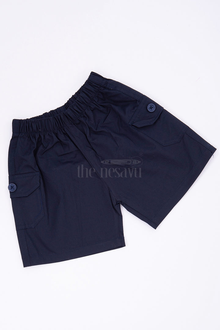 Navy Boys Pure Cotton Bermuda Shorts with Elastic Waist