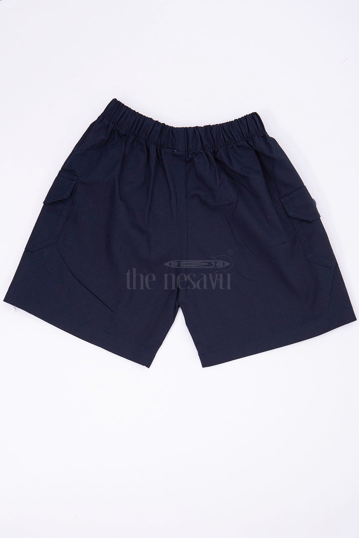 Navy Boys Pure Cotton Bermuda Shorts with Elastic Waist