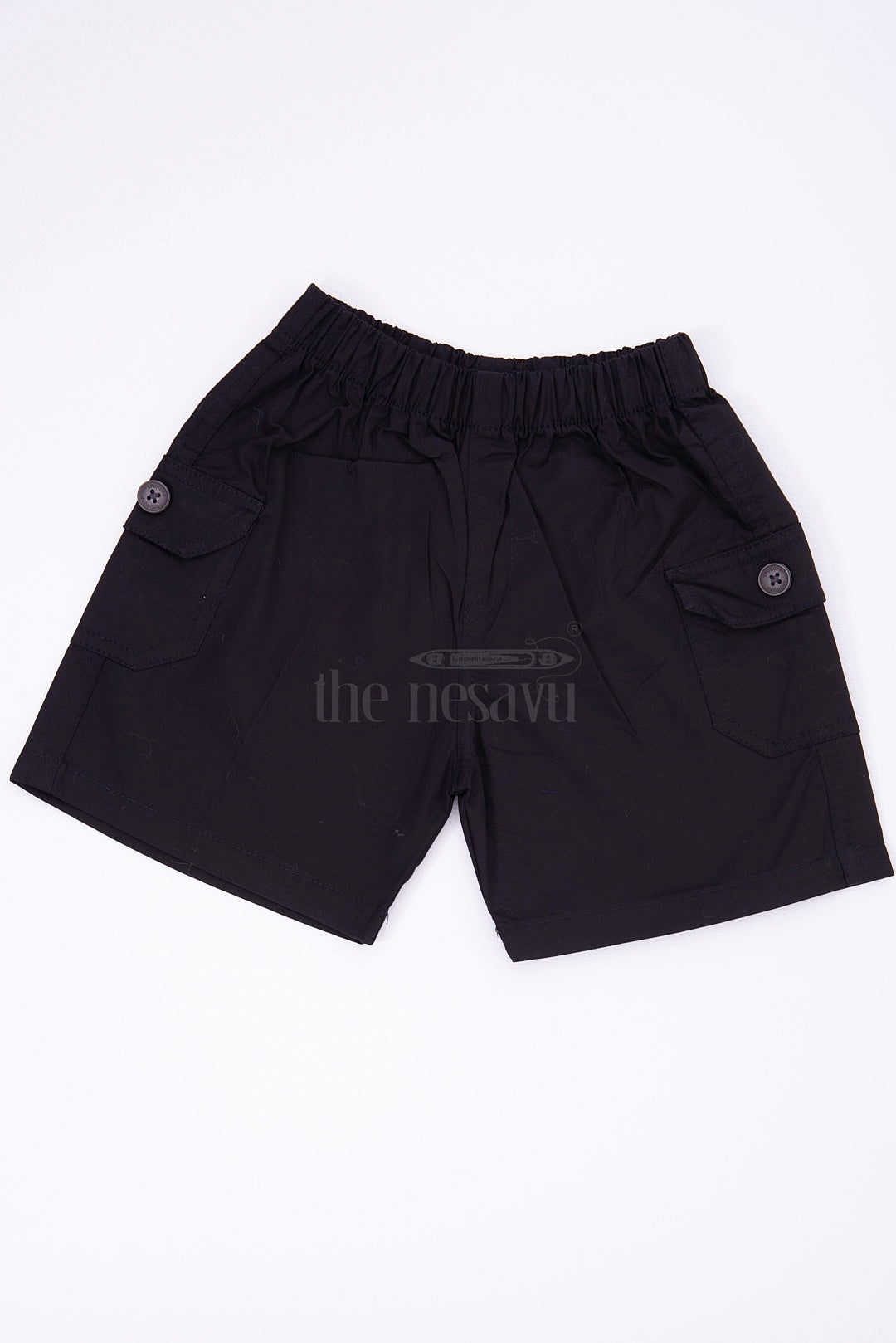 Black Boys Cotton Bermuda Shorts with Elastic Waist