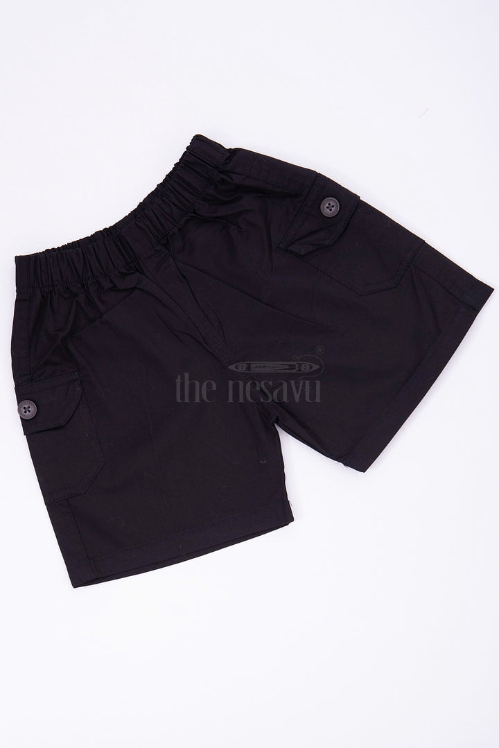 Black Boys Cotton Bermuda Shorts with Elastic Waist