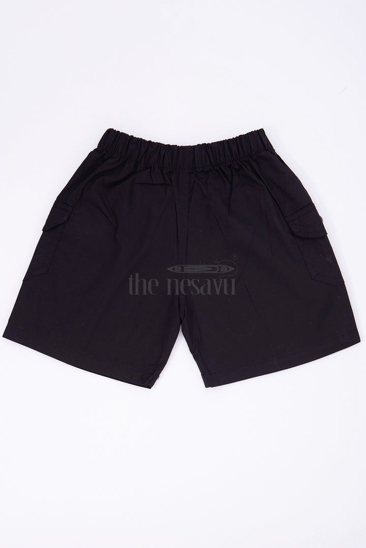 Black Boys Cotton Bermuda Shorts with Elastic Waist