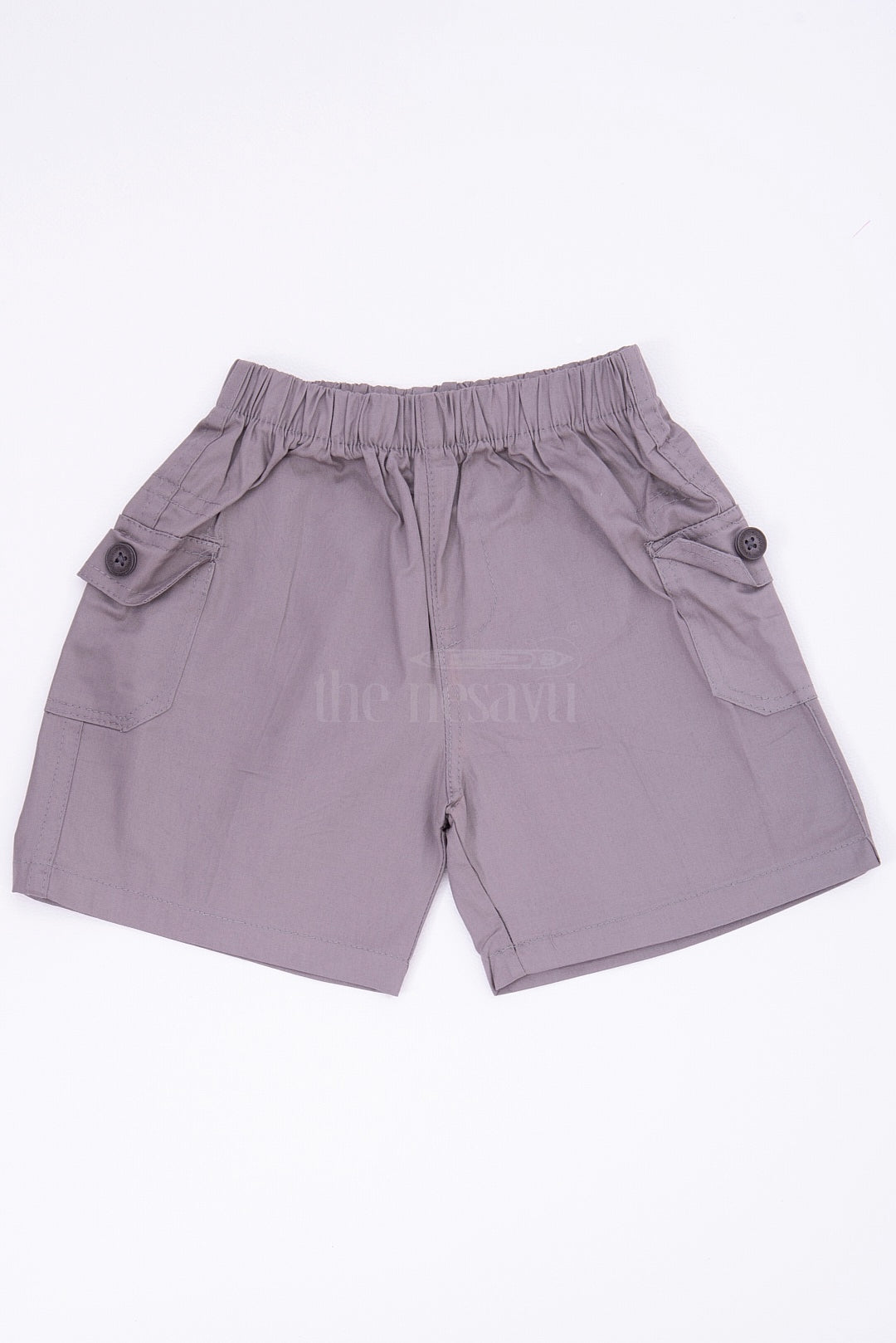 Light Grey Boys Cotton Cargo Shorts with Elastic Waist