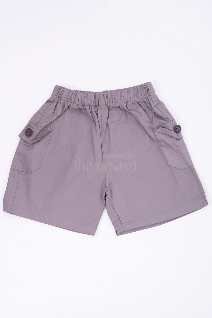 Light Grey Boys Cotton Cargo Shorts with Elastic Waist