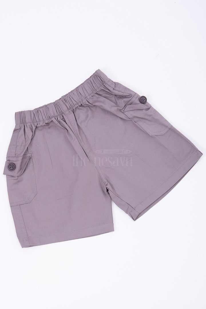 Light Grey Boys Cotton Cargo Shorts with Elastic Waist