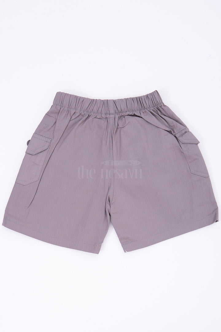 Light Grey Boys Cotton Cargo Shorts with Elastic Waist