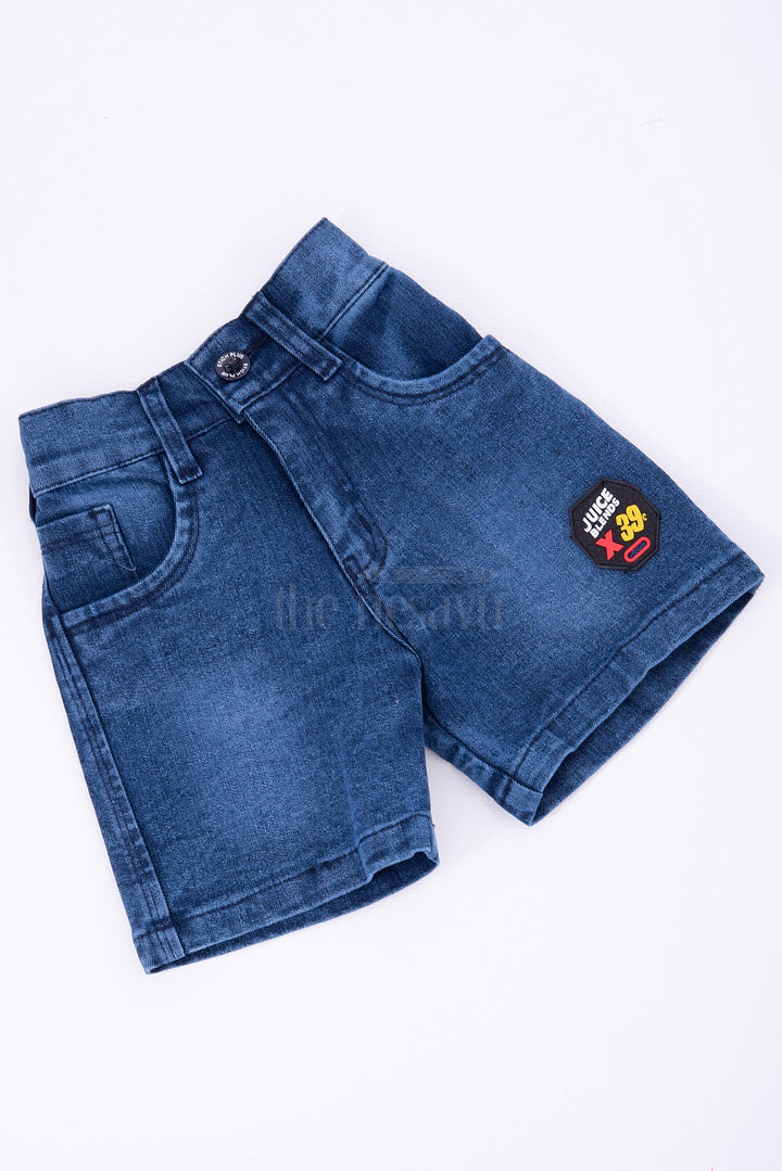 Boys Navy Denim Shorts with Elastic Waistband