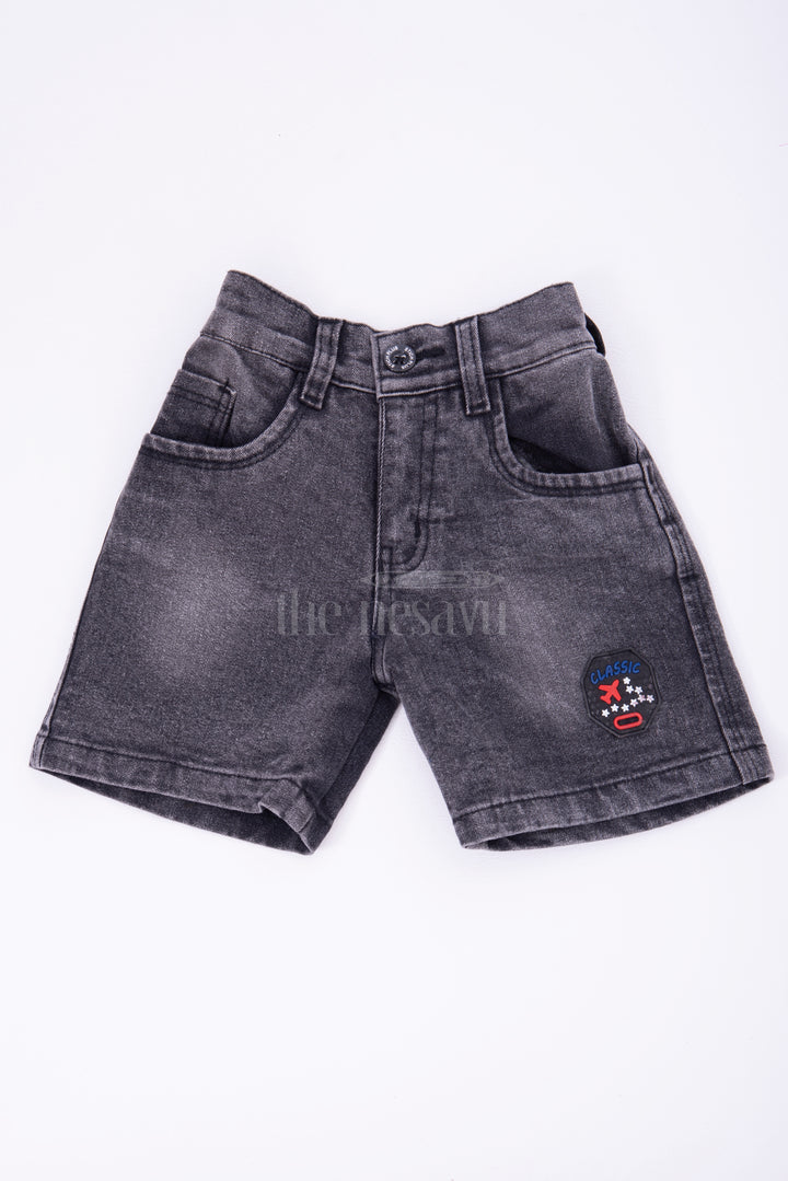 Boys Grey Denim Shorts with Elastic Waistband