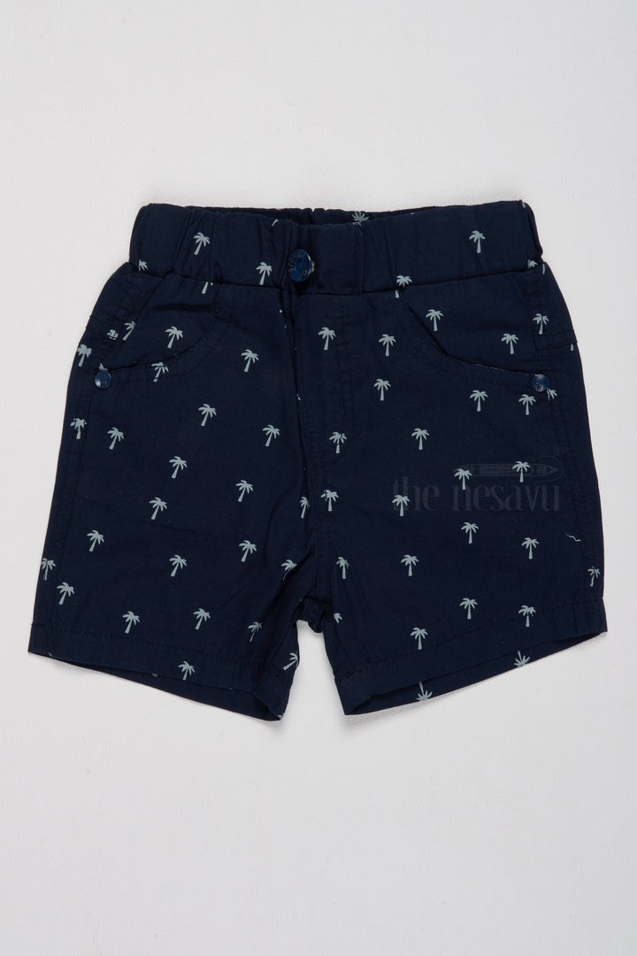 Boys Cotton Shorts with Playful Palm Tree Print and Elastic Waistband