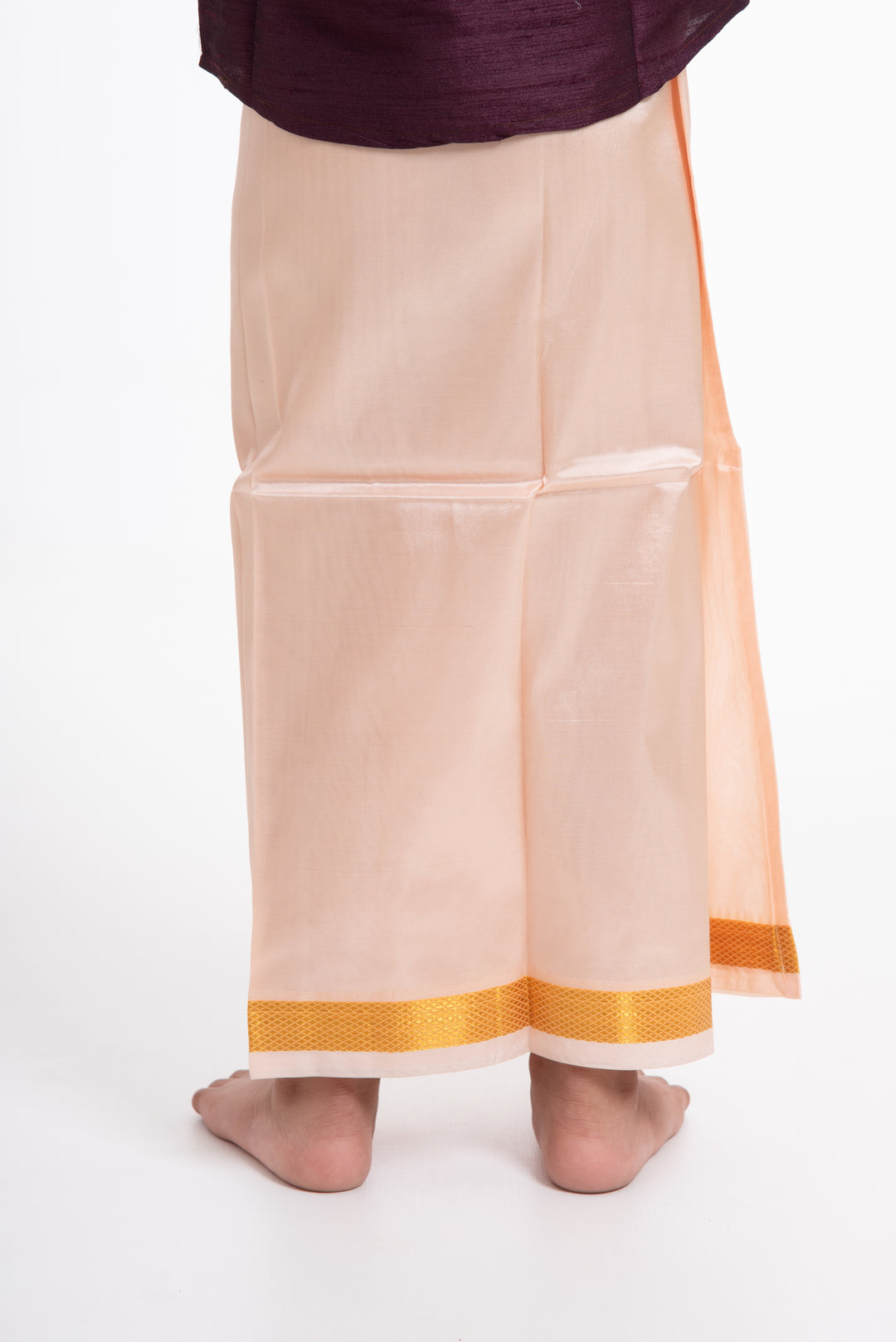 Boys Soft Silk Dhoti in Delicate Pink with Golden Trim