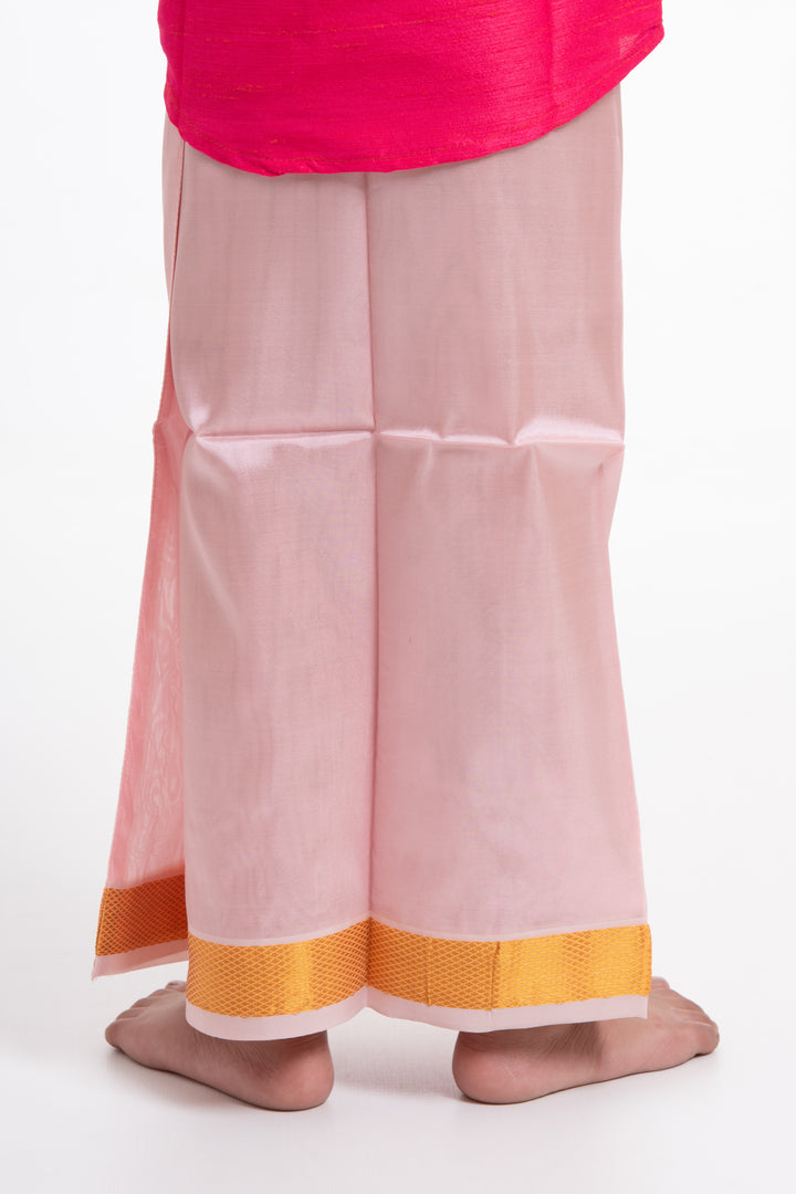 Boys Elegant Silk Dhoti in Soft Pink with Golden Detailing