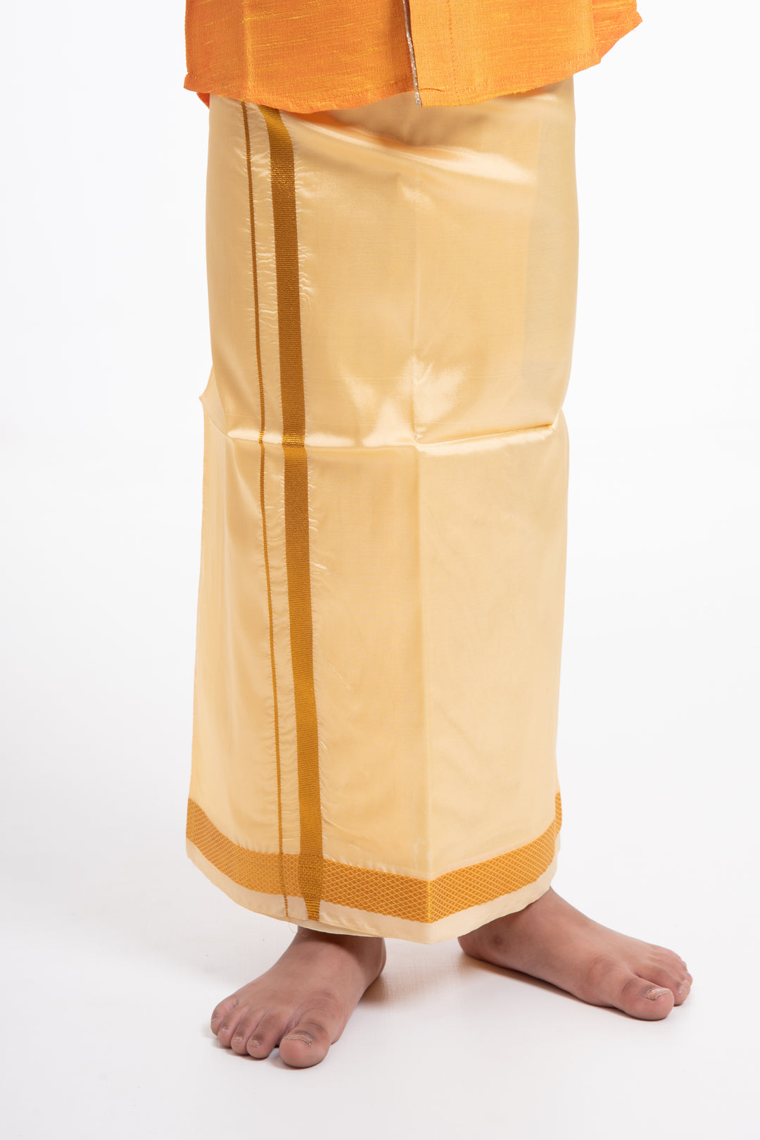 Traditional Golden Silk Dhoti for Boys with Elegant Border Detailing