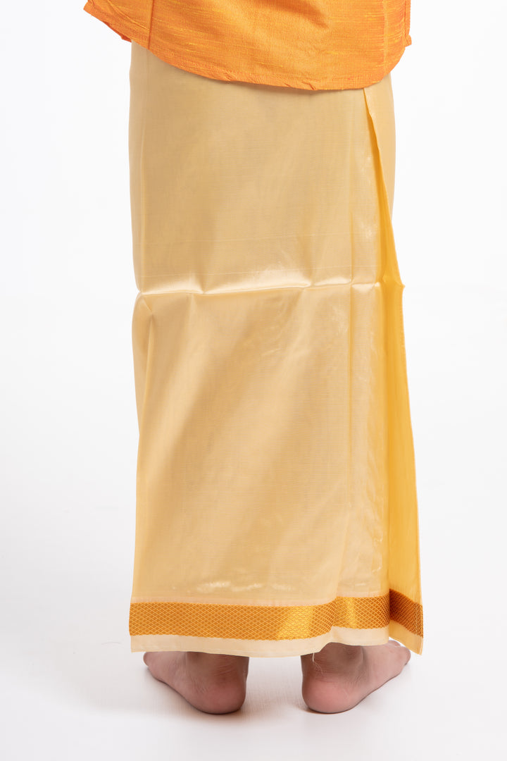 Traditional Golden Silk Dhoti for Boys with Elegant Border Detailing