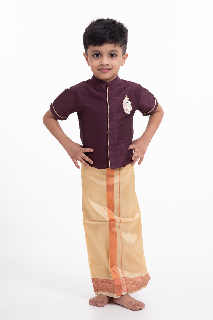 Golden Yellow Silk Blend Boys Dhoti with Traditional Borders