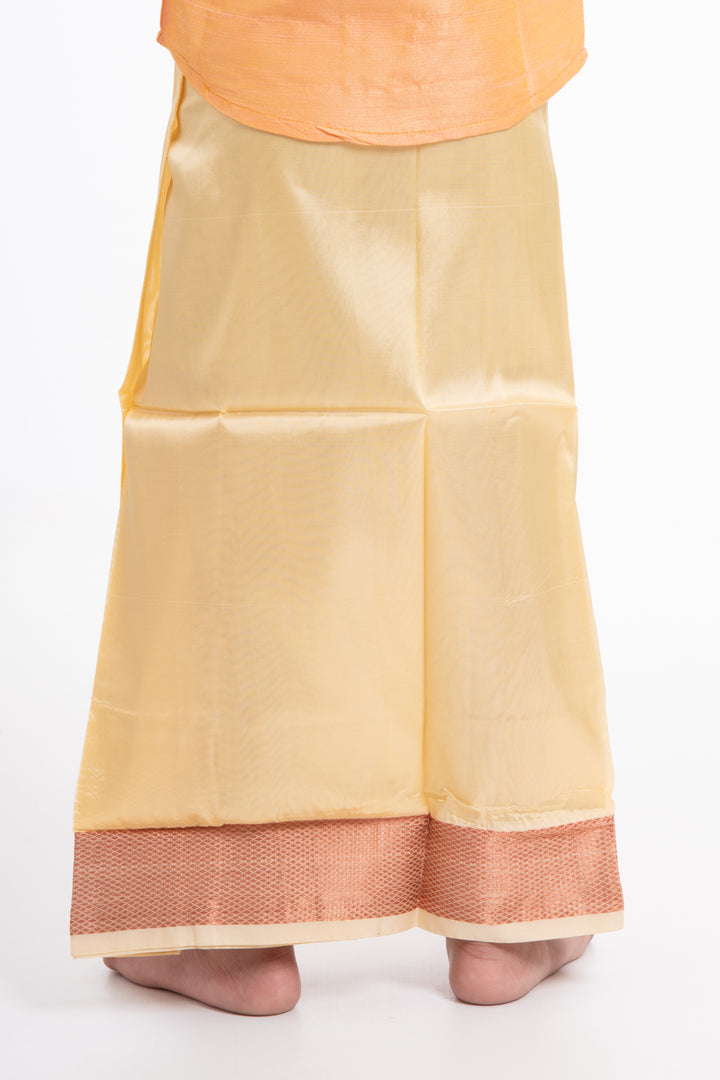 Traditional Golden Yellow Boys Dhoti with Elegant Orange Detailing