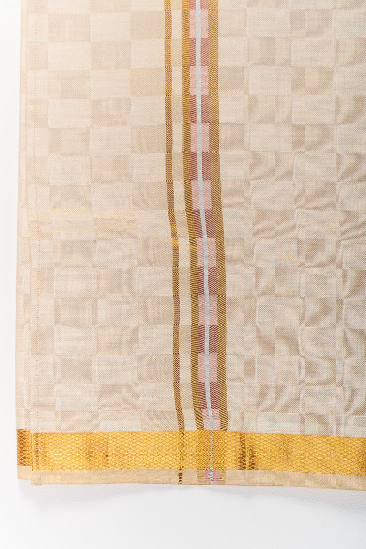 Boys Traditional Silk Dhoti with Gold Zari Border for Festive Wear