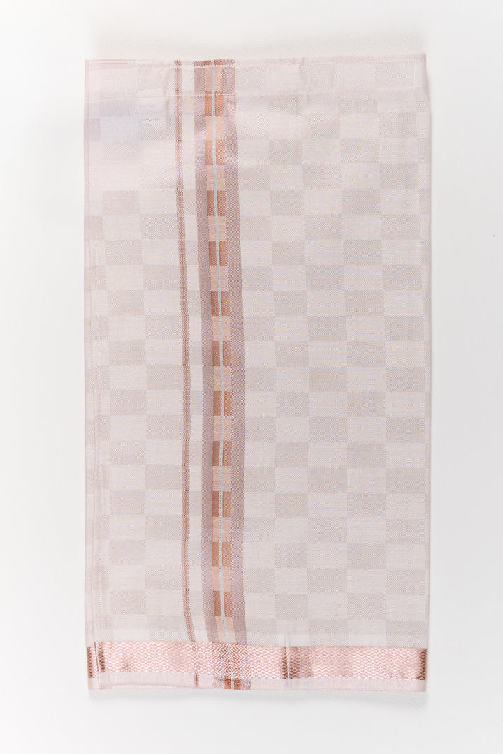 Boys Silk Dhoti with Rose Gold Zari Border for Traditional Wear