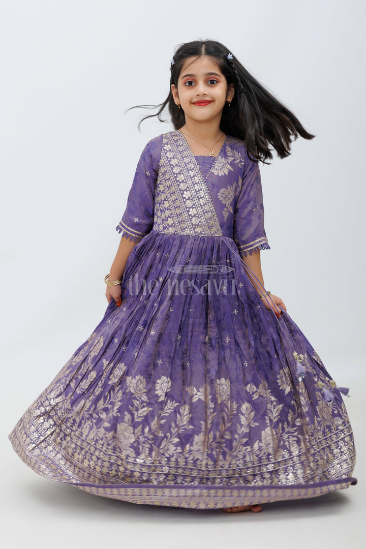 Purple Shimmer Viscose Silk Party Gown for Girls