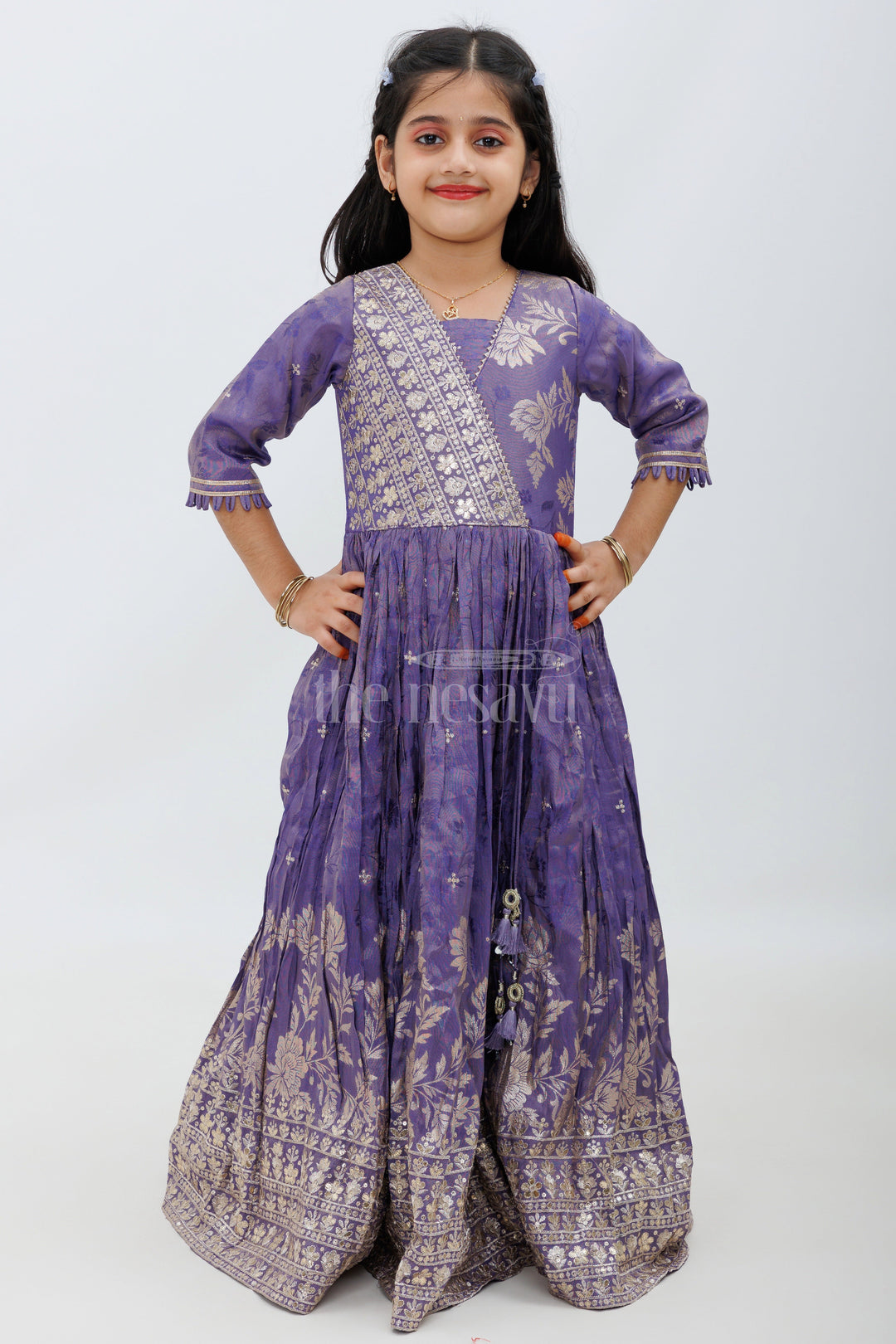 Purple Shimmer Viscose Silk Party Gown for Girls