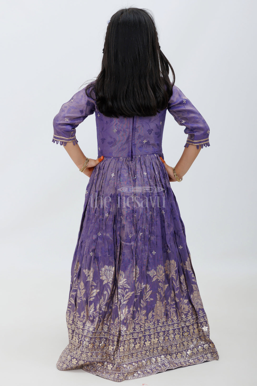 Purple Shimmer Viscose Silk Party Gown for Girls