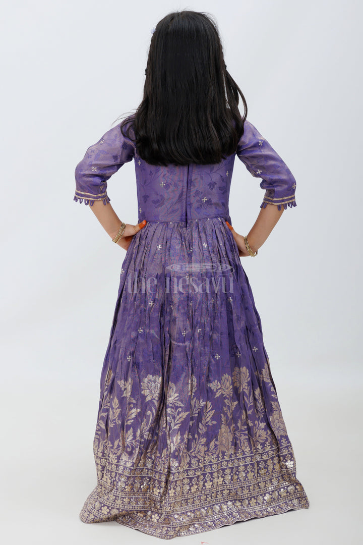 Purple Shimmer Viscose Silk Party Gown for Girls