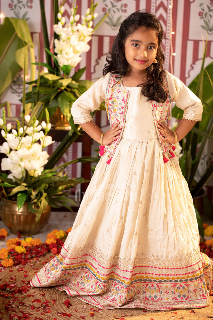 Cream Shimmer Viscose Silk Party Gown for Girls