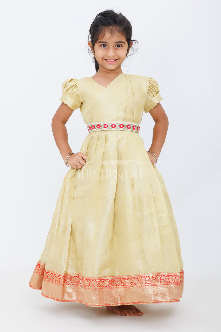 Organza Gown for Girls in Tissue Silk with Classic Design and Floral Accents