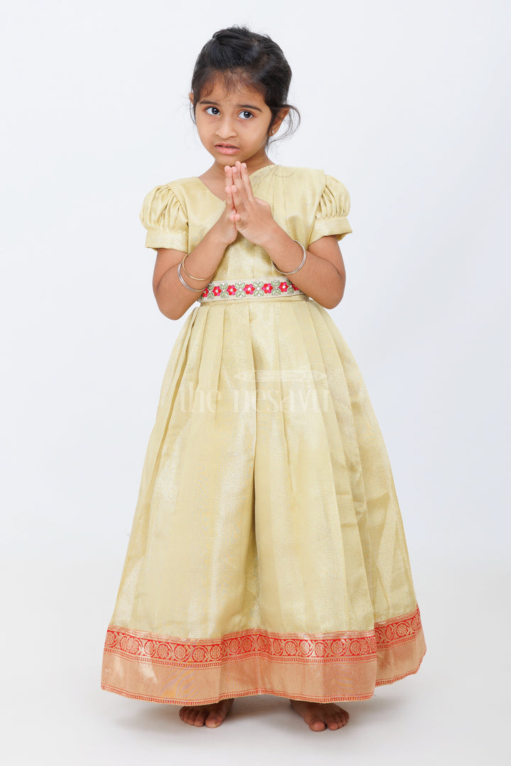 Organza Gown for Girls in Tissue Silk with Classic Design and Floral Accents