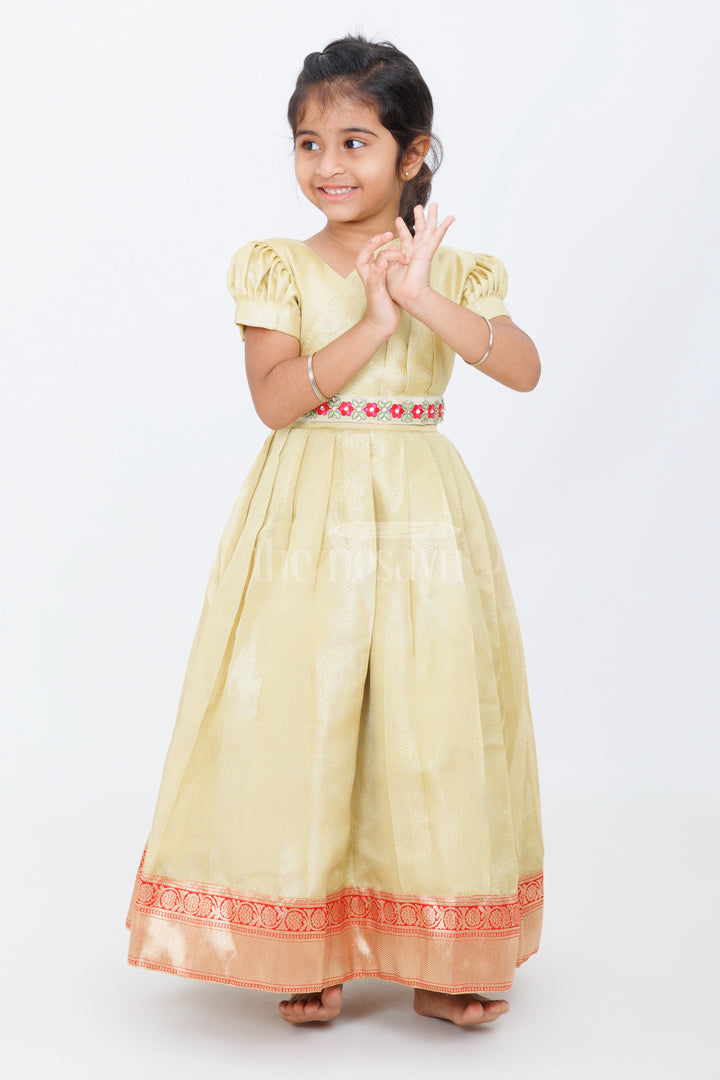 Organza Gown for Girls in Tissue Silk with Classic Design and Floral Accents