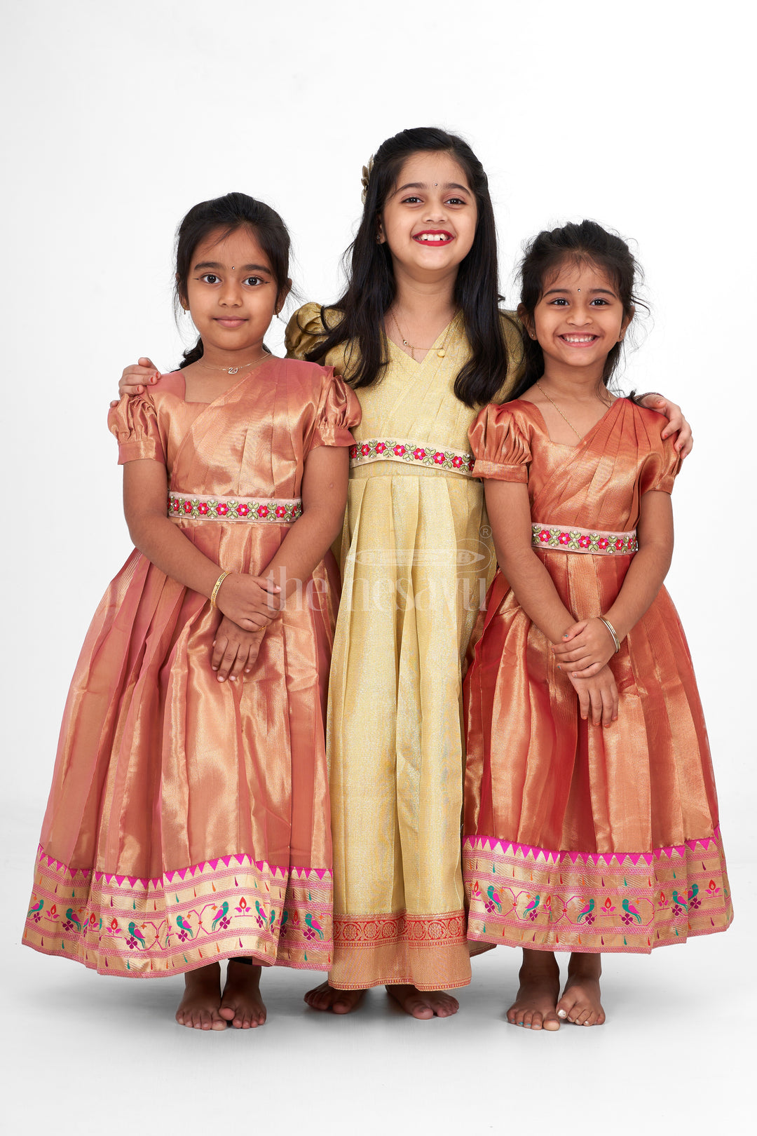 Organza Gown for Girls in Tissue Silk with Classic Design and Floral Accents